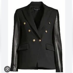 GENERATION LOVE Enzo Leather Sleeve Blazer in Black